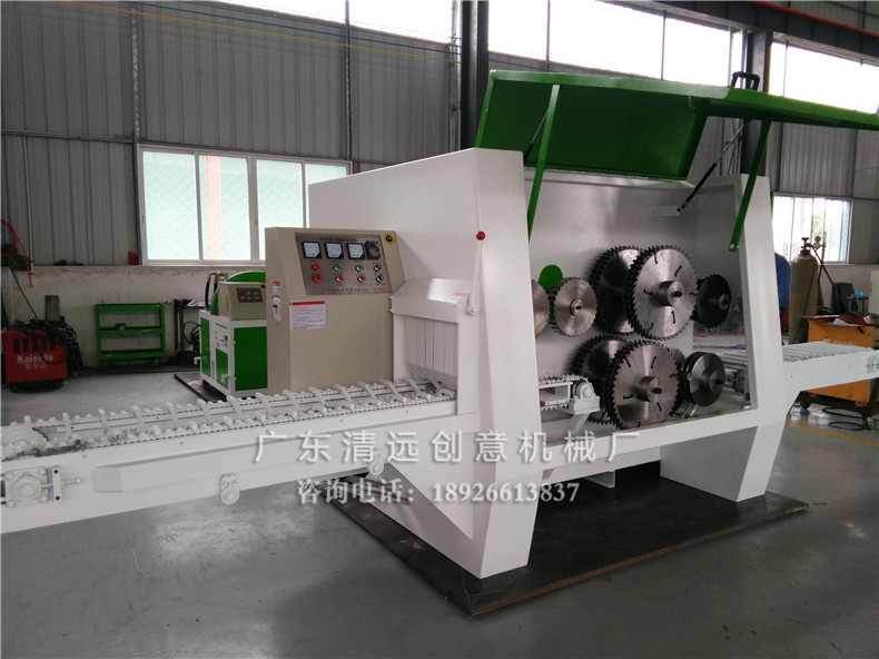 創(chuàng)意機(jī)械工廠生產(chǎn)車間新出品的圓木多片鋸，采用超薄鋸片，出材率高達(dá)80%